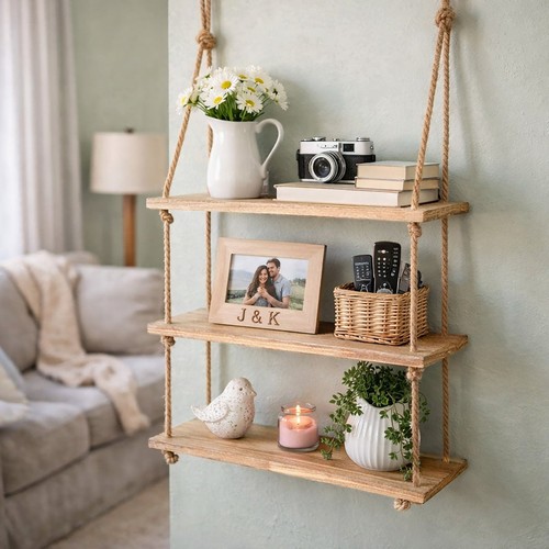Wooden rope shelf - hanging, 3