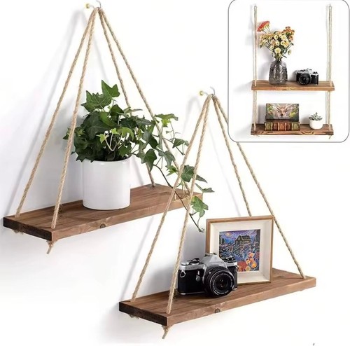 Wooden hanging rope wall - wall, shelf